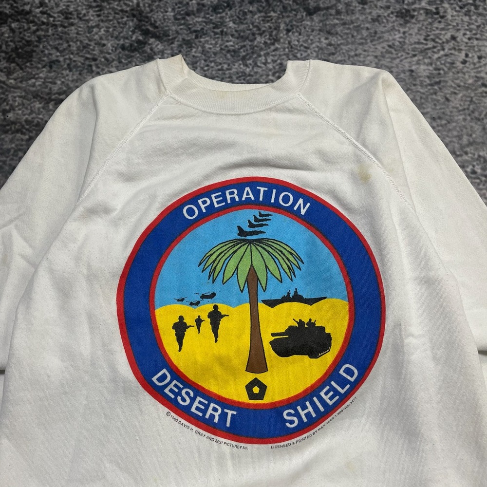 Vintage Operation Desert Shield Crewneck Sweatshirt Mens Large White Hanes 90s‎ - Picture 3 of 13